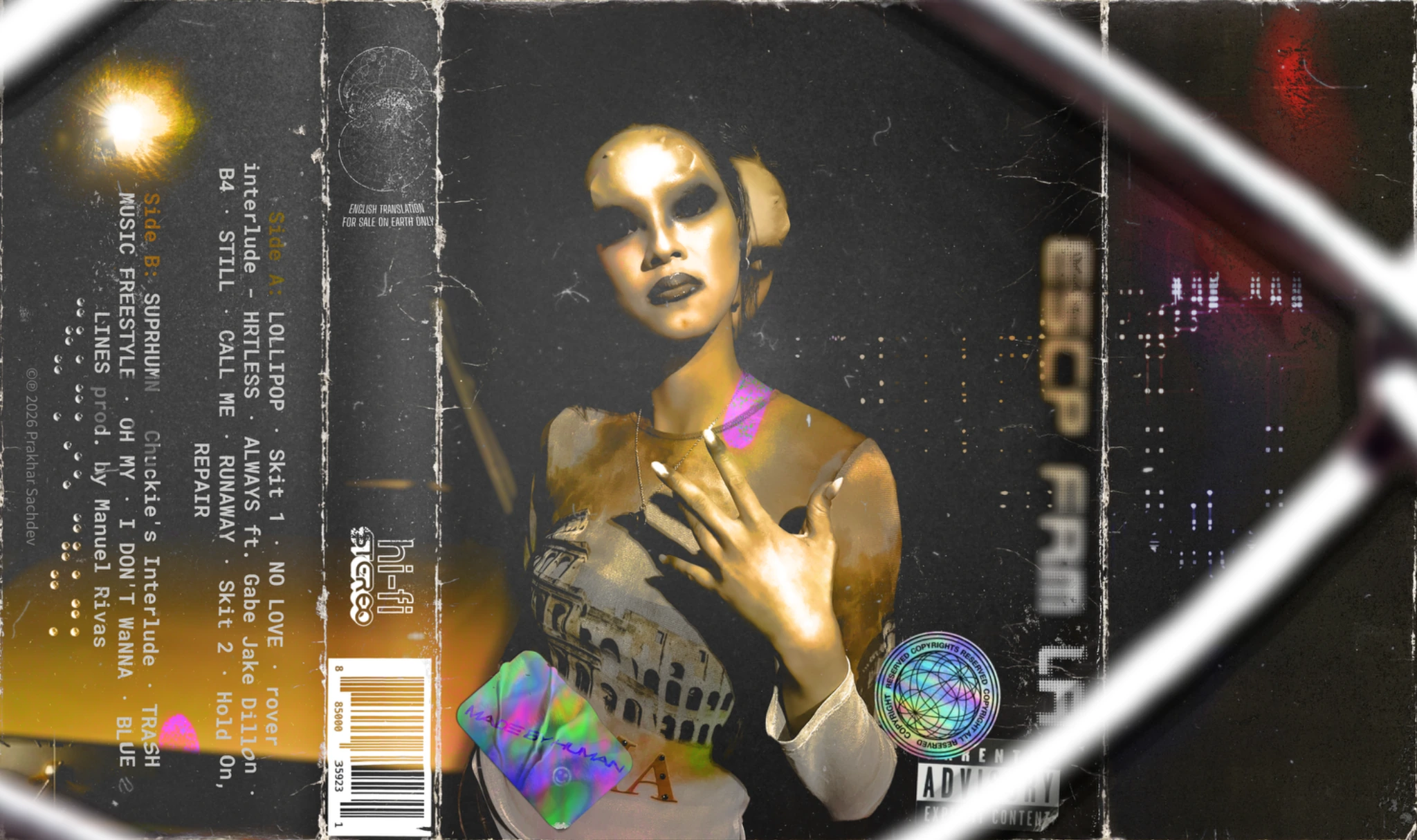 ESCP FRM LA cover artwork featuring a metallic figure, track listing, barcode and holographic stickers